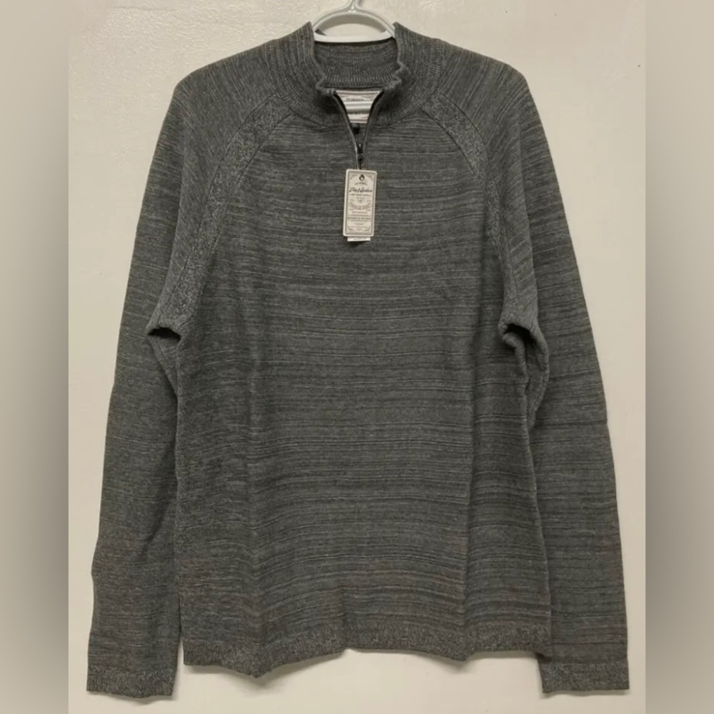 Flag & Anthem Mens 1/4 Zip Sweater Pullover Medium Grey Mid-Weight Long Sleeve